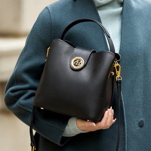 TEMU 2025년 신상 여성용 첫 레이어 소가죽 버킷백, 스타일리시하고 , 고급스러운 느낌, 다용도 크로스바디 백