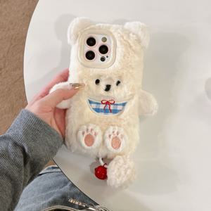TEMU 휴대폰 케이스 - 아이폰 16 Pro Max에 적합한 새로운 만화 벨 스카프 플러시 곰돌이 휴대폰 케이스