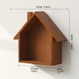 TEMU 귀여운 벽걸이 나무 작은 집 레트로 향수 홈 벽 입구 장식 벽걸이 나무 장식 간편 선반