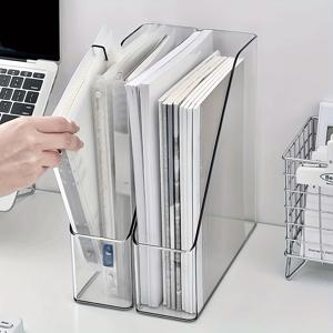 TEMU 투명 아크릴 책꽂이 2개 세트, 책 보관함, 문서 정리함, 책 클립, 대용량 사무실 파일 및 A4 용지 데스크탑 보관함, 사무용품, 책상 정리함, 학생용 신학기 용품, 가정용으로 적합