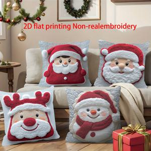 TEMU 4개 크리스마스 장식 세트 - 산타, 사슴, 눈사람, 눈꽃 프린트, 18X18인치 폴리에스터 지퍼 커버, 지퍼 잠금, 세탁기 사용 가능, 장식 및 선물용, 크리스마스 장식품, 시즌별 홈