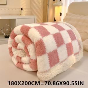 TEMU 공주풍 핑크 앤 화이트 체크 무늬 담요, 이중 레이어 및 두꺼운 디자인, 침대 및 소파에 적합, 사무실에서 낮잠 담요로도 사용 가능, 따뜻하고 포근함
