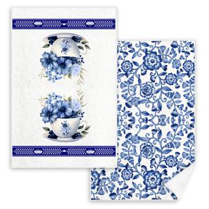 TEMU 고급스러운 초극세사 블루 앤 화이트 도자기 주방 타월, 흡수력, 빠른 건조, 보풀 방지 기능으로 디자인됨. 간편한 설거지, 홈 데코, 결혼식, 연회, 뷔페 등 특별한 행사에 적합합니다.