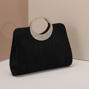 TEMU 여성을 위한 주름 패션 이브닝 클러치. 라인스톤 장식이 있는 원형 메탈 핸들이 특징입니다. 이 하이엔드, 휴대 가능한 스타일리시한 주름 핸드백은 자석 잠금 장치와 분리 가능한 숄더 스트랩이 함께 제공되어 파티에 적합합니다.