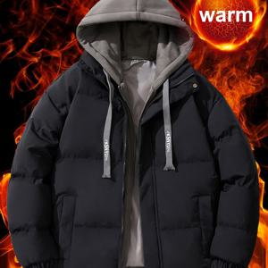 TEMU Pearson OBM 남성용 스타일리시하고 다재다능한 재킷은 포켓이 특징이며, 캐주얼하고 통기성이 좋은 블랙 인조 투피스 디자인으로 후드, 지퍼업, 긴소매, 두꺼운 따뜻한 원단을 사용하여 겨울 나들이 및 도시 스트리트 산책에 적합합니다.