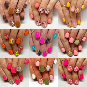 TEMU 216개입 누르는 방식의 인조 손톱 세트, 작은 꽃무늬 네일 스티커가 있는 숏 스타일, 봄꽃 심플하고 스타일리시한 인조 손톱 세트, 탈부착 가능한 216개입 박스형 스티커, 재사용 가능한 네일 스티커, 숏 네일, 멀티 컬러 혼합 네일 팁