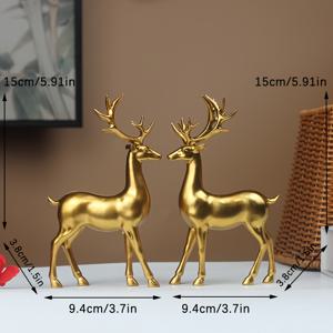 TEMU 2개 세트, 골든 사슴 새해 소형 조각상 - 거실용 장식품 (전기 불필요), 크리스마스/추수감사절/성 패트릭의 날/발렌타인데이 및 할로윈,가을 홈 데코 수집가 피규어