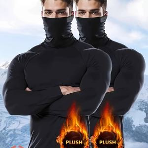 TEMU 가볍고 통기성이 좋은 남성용 기모 안감 퀵 드라이 베이스 레이어가 있는 2벌 세트의 남성용 보온 컴프레션 긴팔 셔츠. 스포츠, 야외 활동, 러닝 및 일상 사용에 적합합니다.