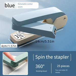 TEMU 휴대용 사무실 필수품, 360도 회전 스테이플러, 기계식 데스크탑 스테이플러, 접이식 디자인, ABS 플라스틱 재질, 평평한 크라운 모양, 간편하고 다기능