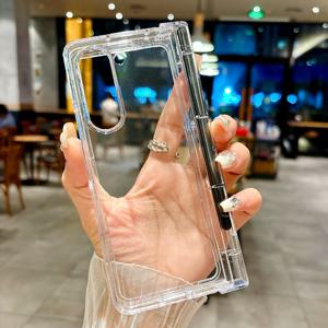 TEMU 쉘필름 일체형 하단 중앙 펜 슬롯 휴대폰 케이스. 삼성용 풀커버 낙하 방지 보호 커버. 창의적이고 심플하며 니치한 디자인. 삼성 갤럭시 Z 폴드3, Z 폴드4, Z 폴드5, Z 폴드6용