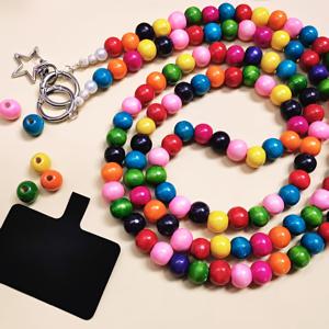TEMU 오리지널 컬러풀 나무 구슬 휴대폰 고리, 새로운 스타일 멀티컬러 구슬 긴/짧은 랜야드, 크로스바디/숄더/손목 스트랩, 패셔너블 트렌디 브랜드 백팩 스트랩, 가방 고리, 랜야드, 스페이서, 케이스