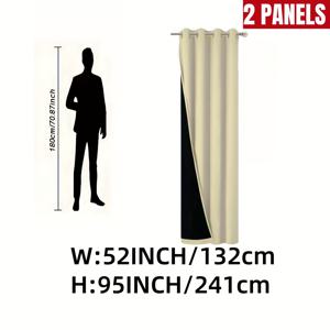 TEMU 2패널, 100% 프라이버시 보호 폴리에스터 커튼, 필름 라미네이션, 아이렛 걸이 방법, 침실 및 거실용 아이렛 디자인 홈 데코