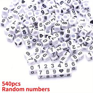 TEMU 키체인, 팔찌, 목걸이용 레터링 아크릴 큐브 비즈 (화이트-블랙) 160/320/540개