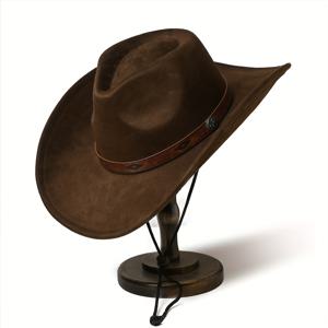 TEMU 클래식 텍스처 패턴 버클 장식, 고급스러운 푹신한 질감, 간편한 레트로 컬링 브림 , 로프 착용, 웨스턴 의상, 야외 활동, 배달을 보호하는 모자 지지대