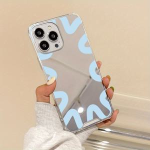 TEMU 휴대폰 케이스 - 2025년 신상 럭셔리 미러 스타일 패션 크리에이티브 올인원 낙하 방지 블루 곡선형 박스 패턴 휴대폰 케이스 (아이폰 16, 15, 14, 13, 12, 11 Pro Max, XS, XR, 7, 8, SE JD1)