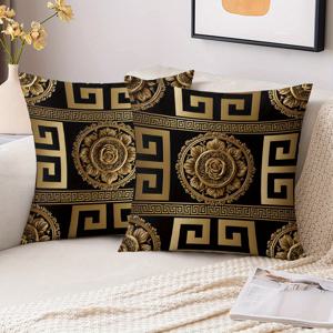 TEMU 2개 세트 숏 플러시 패브릭 패션 골드 트림 장미 패턴 베개커버, 양면 프린트 18x18 인치, 아트 모던 스타일 침실 거실 홈 데코, 베개 내장 미포함