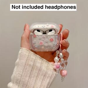 TEMU Apple Airpods 1/2 및 Airpods 3/4/Pro/Pro2 호환, 작은 꽃무늬 패턴의 투명 TPU 보호 케이스, 체인 펜던트 장식, 창의적으로 귀여운 보호 커버