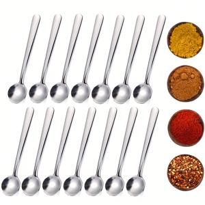 TEMU 6/14개 세트, 스테인리스 스틸 SUS304 미니 주방 조미료 스푼, 향신료 스푼, 소금 스푼, 작은 수프 스푼, 설탕 스푼, 3.54인치, 실버/골드