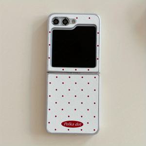 TEMU 폰 케이스: 실버리 가죽 패턴 화이트 베이스 레드 폴카 도트 폰 케이스, 풀바디 충격 방지 보호 커버, 갤럭시 Z 플립3, Z 플립4, Z 플립5, Z 플립6용 크리에이티브 니치 디자인