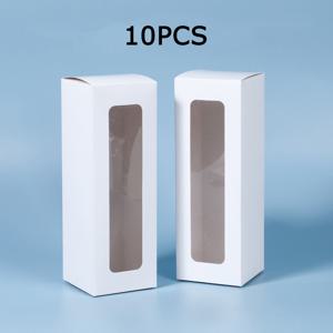 TEMU 투명 창문이 있는 10개 흰색 직사각형 선물 상자 - 8.4x8.4x24.8cm, DIY 공예, 생일, 결혼식 및 축제에 완벽, 파티 선물 및 축하용 견고한 종이 포장, 현대적인 선물 상자 | 종이 선물 상자, 선물용 상자