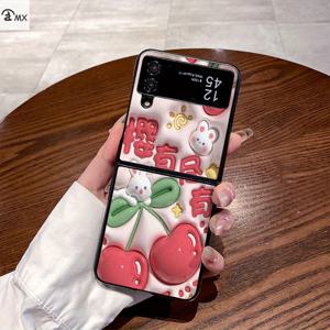 TEMU 체리 토끼와 꽃 패턴 디자인 휴대폰 케이스, 삼성 Z Flip3, Z Flip4, W23 Flip, Z Flip5, W24 Flip, Z Flip6, Z Fold2, W21, Z Fold3, W22, Z Fold4, W23, Z Fold5, W24, Z Fold6 호환, OPPO 삼성 휴대폰 케이스, 얼룩 방지, 스타일리시, 트렌디