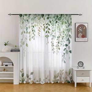 TEMU 2개 세트 플로럴 쉬폰 시스루 커튼 - 반투명 디지털 프린트, 로드 포켓 디자인, 거실 및 침실 인테리어, 폴리에스터 가우즈, 자연에서 영감을 받은 홈 데코, 아트리스틱 홈 데코 | 플로럴 패턴 커튼 | 로드 포켓 걸이, 거실 커튼