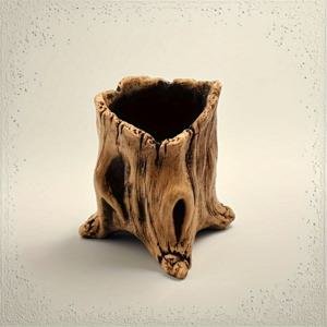 TEMU 1개, 레트로 시멘트 나무다리 화분 - 배수구 포함, 러스틱 뿌리 디자인 다육식물 및 그린러리용 실내/야외 장식 화분