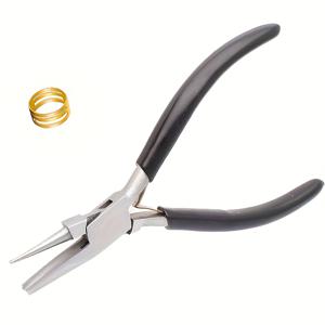 TEMU 블랙 핸들 정밀 라운드 카운터싱크 펜치 2개/1세트, 오픈 링 포함, 반원형 개구부 및 반슬롯 니들 롤링핀 특징 - 금속 와이어 랩핑 및 굽힘 공구, DIY 주얼리 제작 취미용, 주얼리용 와이어용