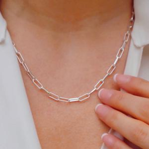 TEMU 2025 패션 실버 스테인리스 스틸 목걸이 칼라본 체인, 여성용 쥬얼리 페이퍼클립 체인, 데일리 및 파티웨어에 적합