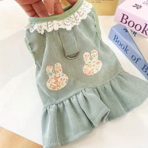 TEMU 강아지 여름옷 소형견 옷 봄 여름 얇은 테디 비콘 슈나우저 포메라니안 말테즈 애완용품 고양이 녹색 토끼 자수 민소매 리드 가능 공주 드레스