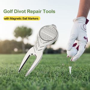 TEMU 그린 포크와 자석 볼 마커 세트 프로페셔널 골프 잔디 수리 도구 풀 메탈 실버리