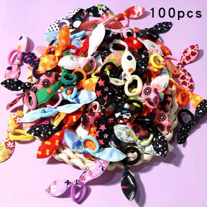 TEMU 50/100 귀여운 토끼귀 머리끈, 일상 장식용 탄성 포니테일 홀더