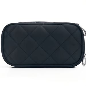 TEMU 미러가 있는 이중 레이어 나일론 메이크업 가방 | 기하학적 패턴, 휴대용 여행 및 세면도구 보관, 블랙 남녀공용