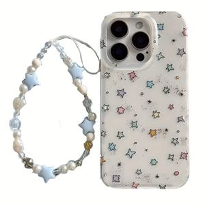TEMU 아이폰 11 12 13 프로맥스용 투명 화이트 라이트 단색 흰색 배경 이중층 페인팅 별 체인 휴대폰 케이스