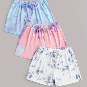 TEMU 여름 여성 런닝 운동 해변 바캉스 실내 요가 홀치기 염색 반바지 3피스 세트