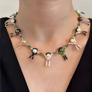 TEMU 스타일 수제 핸드메이드 도파민을 유발하는 작은 사람 펜던트 목걸이 1개, 모조 진주 포함, 여성용 데일리 활용도 높은 의류 및 휴가 복장에 적합, 창의적인 어머니의 날 선물