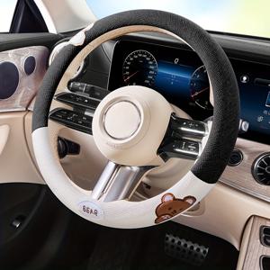 TEMU 25년 신형 자동차 핸들 커버, 못난이 곰 스타일리시 창의적인 만화 귀여운 핸들 커버, 시원하고 통기성이 좋으며 땀 흡수 및 미끄럼 방지 기능, 자동차, 차량 내부 세트에 적합