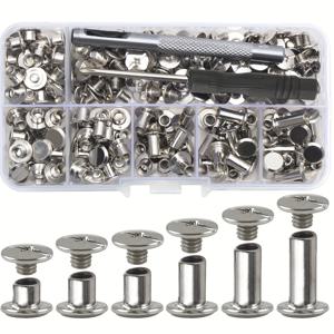 TEMU 110세트 시카고 스크류, 가죽 리벳, 벨트, 가방, 신발, 지갑, 북바인딩 등 가죽 공예 장식 및 수리용 다양한 시카고 바인딩 스크류 M5*4, 5, 6, 8, 10, 12