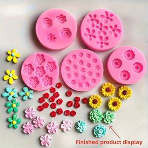 TEMU 5pcs 실리콘 꽃 모양 - 다양한 작은 꽃, 체리 꽃, 복숭아 꽃, 장미 - DIY 보석, 폴리머 클레이, 촛불 만들기 등에 적합 - 고온 방지, 쉽게 분리, 폴리머 클레이 모양 | 생동감 있는 꽃 디자인 | 내구성이 뛰어난 실리콘 모양, 폴리머 클레이용 꽃 모양
