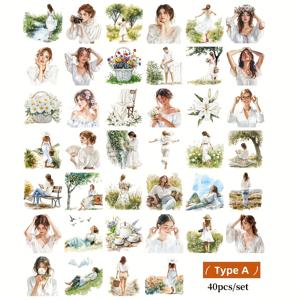 TEMU 40개/세트 수제 창의적인 레트로 자연 꽃 자스민 캠핑 독서 스윙 시리즈 스티커, 쓰레기 다이어리 노트북 스크랩북 장식, 수동 계산서 커팅 북 스티커에 적합