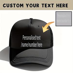 TEMU 개인화 된 자수 야구 모자 - 블랙 트럭러 모자, 커스텀 텍스트 이름/번호, 폴리에스터, 손세탁 가능, 남성 및 여성에게 이상적, 기념일 선물, 기념일 선물|개인화 가능한 모자|내구성 있는 모자, 야구 모자