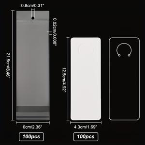 TEMU 200개 키체인 디스플레이 세트: 흰색 카드 100개 및 투명 보호 백 100개 - 매장 및 무역 전시회용 미리 절단된 구멍이 있는 판매 준비 완료 포장 키트