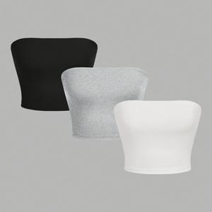 TEMU 여성용 단색 바디콘 튜브탑 3개 세트