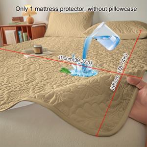 TEMU 1개 방수 침대 매트리스 보호 커버, 탄력 있는 코너 스트랩, 카키색 침대보, 싱글/더블 침대용, 두꺼운 침대 커버, 호텔, 게스트룸용 - 매트리스 보호 커버 (베개 커버 미포함)