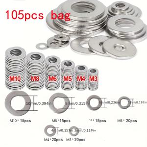 TEMU 광택 표면의 105개 와셔 세트, M3에서 M10 사이즈, 간편한 설치, 내구성이 뛰어난 소재, 프로 및 매니아 모두에게 이상적인 프로젝트, 기계 및 전자 제품