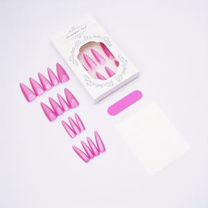 TEMU 24개 세트 롱 스틸레토 핑크 그라데이션 캣아이 팁 아크릴 프레스온 네일 XXL, 젤리 글루 1개 & 네일 파일 1개 포함, 여성용 데일리 및 파티용 손톱