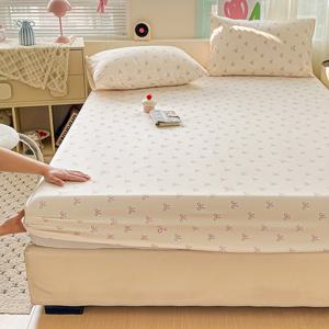 TEMU 1개 100% 폴리에스터 인스타일 리본 프린트 피트드 시트, 세탁기 사용 가능, 사계절 사용, 베개커버 2개 미포함