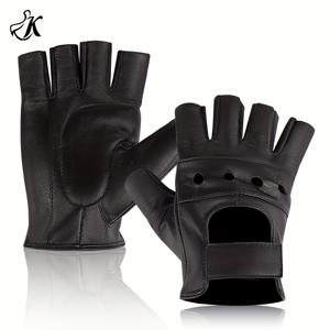 TEMU 고급 양가죽으로 제작된 반장갑 운전 장갑 한 쌍입니다. 강화된 손바닥과 고정 장치가 특징입니다. 사슴 패턴으로 디자인된 이 장갑은 봄과 여름 활동에 적합합니다.