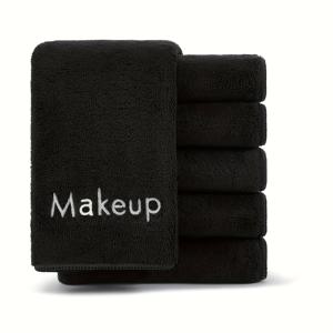 TEMU 여성용 라이트 베이지 컬러 자수 디자인의 현대적 스타일, 재사용 가능한 부드러운 흡수력 좋은 마이크로화이버 메이크업 타월