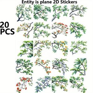 TEMU 두꺼운 녹색 잎사귀 가지 스티커 20개 팩, 평면 2D 디자인 특징, 다양한 공예 프로젝트, 스크랩북, 여행 가방, 노트북, 노트, 저널링, 사진 앨범 장식, 문구류 추가에 적합